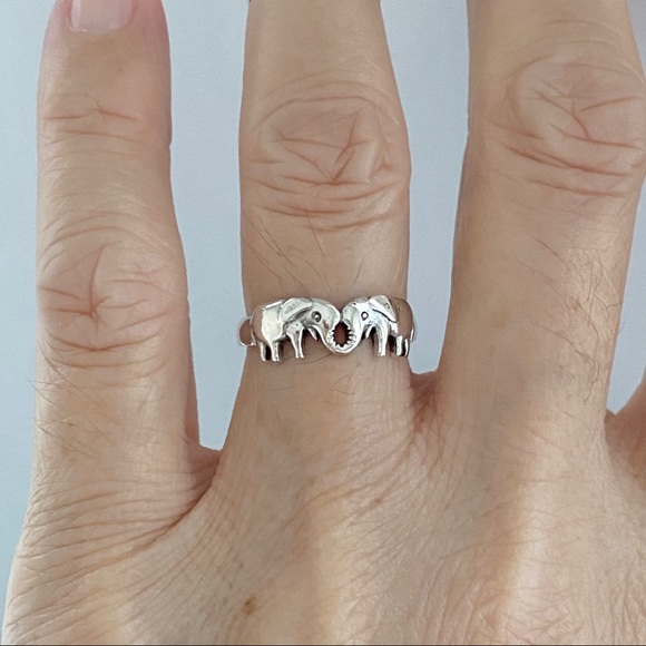 Sterling Silver Small Kissing Elephant Ring, Spirit Animal, Silver Rings, Luck - Picture 7 of 12